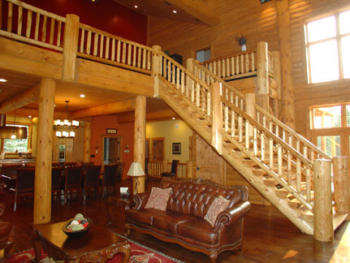 Reliance Timber Wood Products Rustic Round Log Stairs